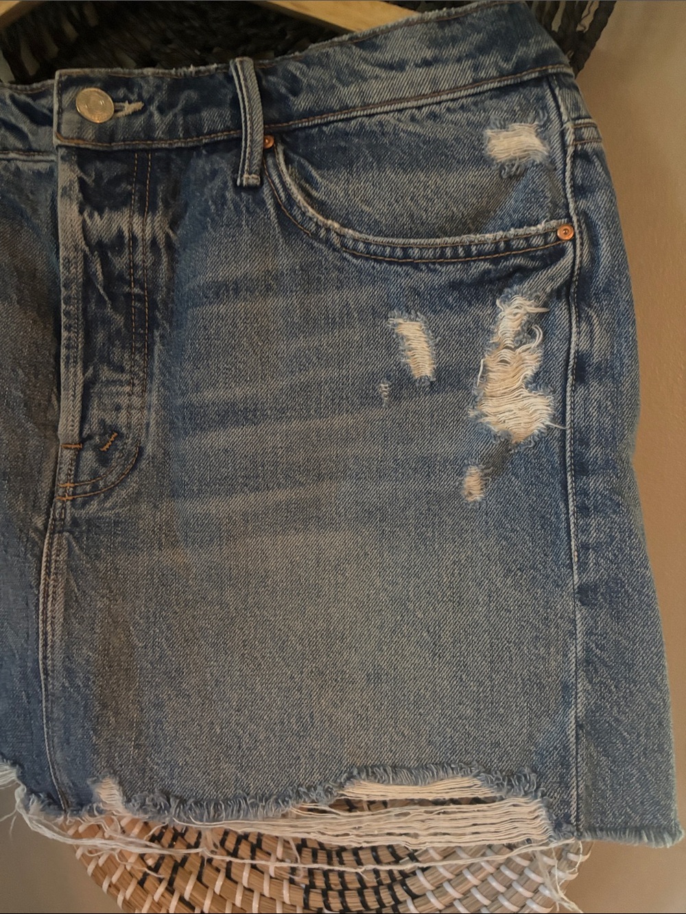 MOTHER Distressed Light Blue Denim Mini Skirt - Picture 4 of 12
